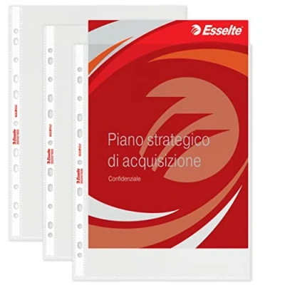 Image of Esselte 392597600 Heavy Duty Punched Pocket, Pack of 25, Holds up to 80 A4 sheets, Maxi Format, Transparent, 100 Micron PP Material, 259760