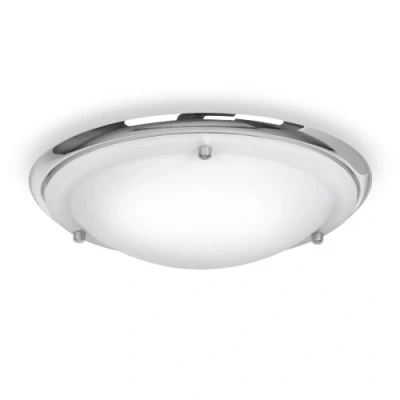 Image of MiniSun Modern IP44 Silver Chrome &amp; Glass Flush Bathroom Ceiling Light with 1 x Thermal Plastic 4w LED ES E27 Cool White Bulb