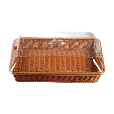 Image of Osmond Basket with Lid,Basket Lid for Food,Tabletop Food Serving Basket,Woven Picnic Basket,Bread Brown