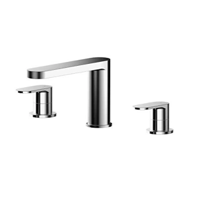 Image of nuie BIN333 Binsey Modern Bathroom Round Deck Mounted 3 Tap Hole Bath Filler with Lever Handles, 135mm, Chrome