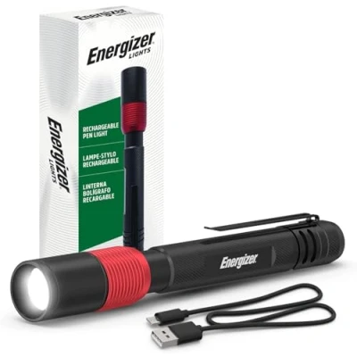 Image of Energizer X400 Rechargeable Pen Light, Water Resistant LED Mini Flashlight, Bright 400 Lumens Work Light for Mechanic Tools (USB Cable Included)