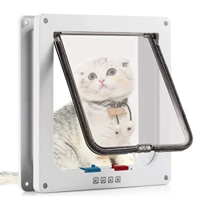Image of Cat Flap 4 Way Magnetic Closure for Cats and Small Dogs Dog Door Pet (M 19 * 20 5.5cm, White)