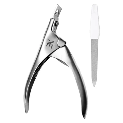 Image of XE Stainless Steel False Nail Tip Clipper Professional Extension with Disposable File, Manicure Pedicure Acrylic, Gel Trimmer Ideal Art Cutter Tool