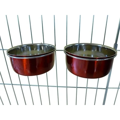 Image of Ellie Bo Pair of Dog Bowls For Crates, Cages or Pens and 3 Sizes (0.6Ltr Small, Red)