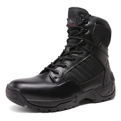 Image of NORTIV 8 Men&#039;s Military Tactical Work Boots Leather Motorcycle Combat Boots,Size 14W,Black,Desert W