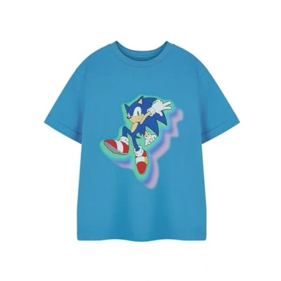 Image of SONIC THE HEDGEHOG Boys T Shirt Glow Trio Blue Short Sleeve Graphic Tee Kids Gamer Apparel Top Movie Merchandise Gift for Children &amp; Teens