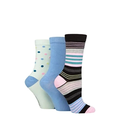 Image of Women&#039;s 3 Pair SOCKSHOP Wildfeet Patterned Bamboo Socks Multi Stripe Black 4 8 Ladies