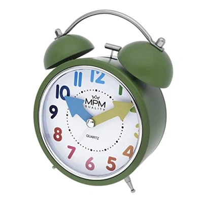 Image of MPM Quality Alarm Clock, Glass Aluminium, Green/Colourful Numbers, 110 x 148 54 mm