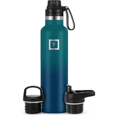 Image of Hydration Camping &amp; Hiking Flask 710ml 3 Lids (Narrow Straw/Spout Lid) Stainless Steel Water Bottle with Straw Lid Metal Double Walled Insulated Leakproof Sports Gym School Kids
