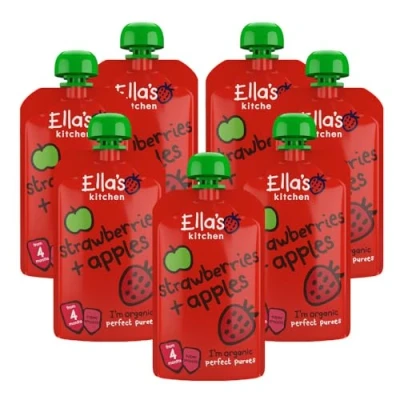 Image of Ella&#039;s Kitchen, Stage 1 from 4 Months Organic Apple and Strawberry, 120 g , (Pack of 7)