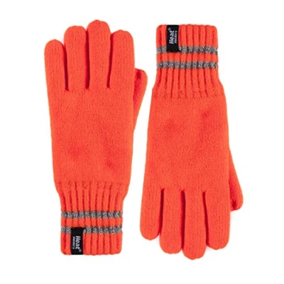 Image of HEAT HOLDERS Mens Hi Vis reflective outdoor thermal winter knitted gloves (L/XL, Black) Orange)