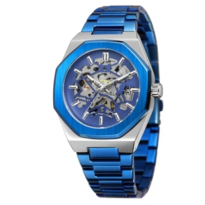 Image of BOLYTE Men&#039;s Mechanical Watch Self Winding Wristwatch for Men Octagonal Case Stainless Steel Band Skeleton Design Watches (Silver Blue)