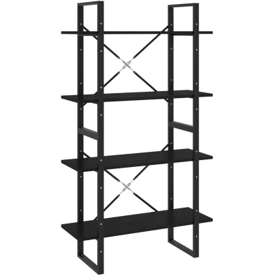 Image of vidaXL 4 Tier Book Cabinet Black 80x30x140 cm Solid Pine Wood