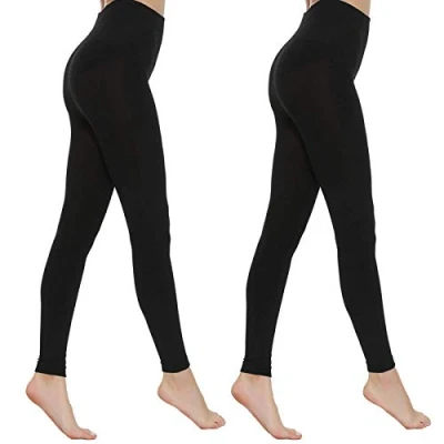 Image of MANZI Women&#039;s 2 Pairs Super Opaque Soft Warm Fleece Tights 400 Denier, Black Footless, L