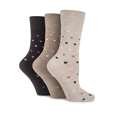 Image of Gentle Grip Ladies Patterned Cotton Socks Neutral Hearts 4 8
