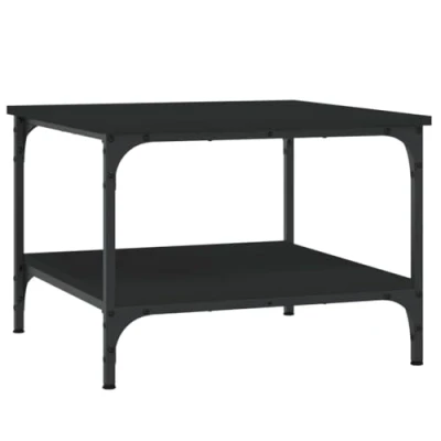 Image of vidaXL Elegant Coffee Table, Black Engineered Wood with Iron Frame Modern Style for Living Room Spacious Shelves and Sturdy Tabletop