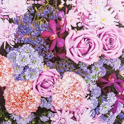 Image of 20 Napkins Flowers in Pink and Lilac Roses Table Decoration Decoupage Napkin Technology 33 x cm