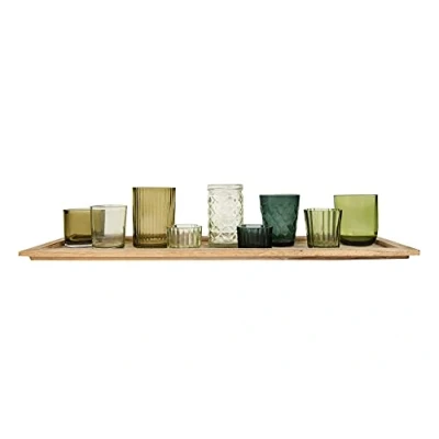 Image of Wood Tray with 9 Green Glass Votive Holders