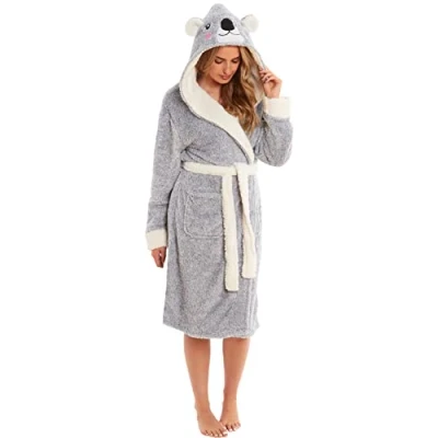Image of KATE MORGAN Ladies Soft &amp; Cosy Hooded Dressing Gown (XL, Grey Koala)