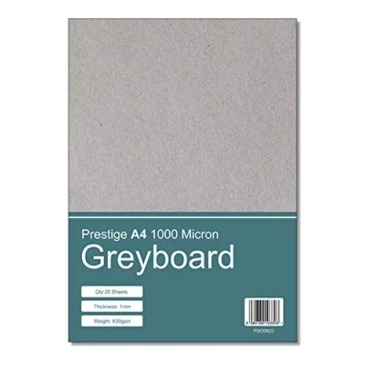 Image of Prestige A4 Greyboard 1000mic 1mm Thick Craft Grey Board Mounting Backing Modelling Size 1000 Micron 20 Sheets