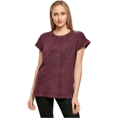 Image of Build Your Brand Women&#039;s Ladies Acid Washed Extended Shoulder Tee T Shirt, Berry Black, XXL