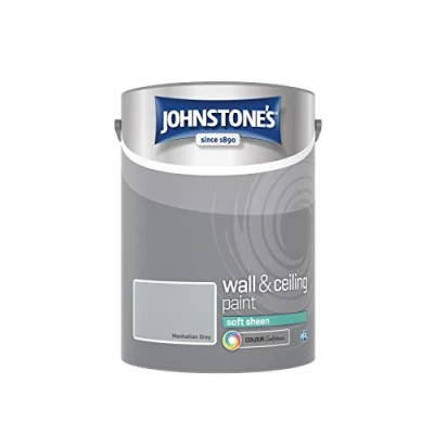 Image of Johnstone&#039;s Wall and Ceiling Paint Soft Sheen Interior Satin Finish Suitable for Walls Ceilings Manhattan Grey 5 L