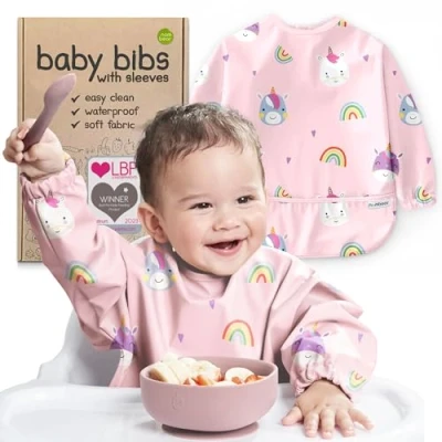 Image of Nombear ® Baby Weaning Bib with Sleeves Waterproof Bibs 6 12 Months for Led Weaning, Coverall Feeding, Long Sleeve Toddler, Sleeves, Apron