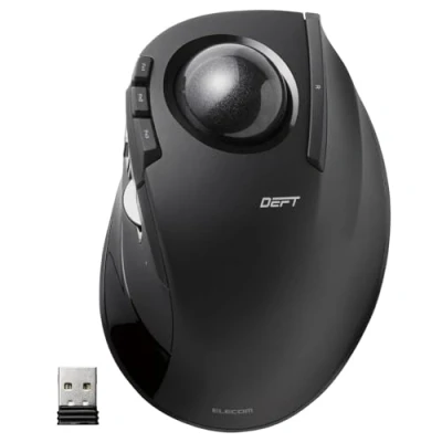 Image of Elecom DEFT Trackball Mouse, Wireless 2.4GHz, Finger Control, 8 Button Function, Ergonomic 34mm Smooth Ball, PC/Laptop, Windows11/ MacOS, M DT2DRBK