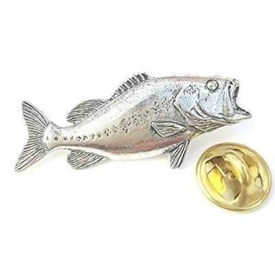 Image of Emblems Gifts Bass Fish Handcrafted from English Pewter in the UK Lapel Pin Badge + 59mm Button Gift Bag