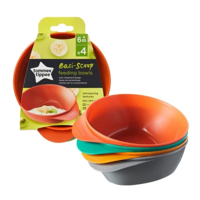 Image of Tommee Tippee Easi Scoop Baby Feeding Bowls with Triangular Base and Ergonomic Handle, Stackable, Pack of 4