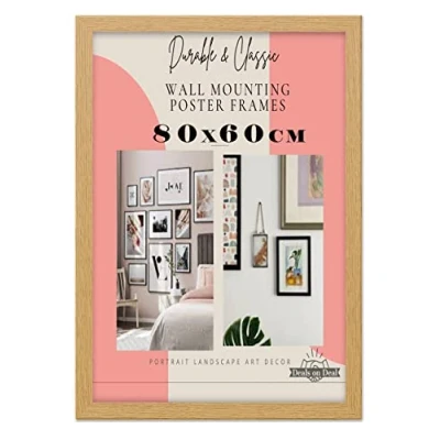 Image of Deals on deal Modern 80x60 Cm Picture Frame Photo Wall Art Poster Frames With Clear Perspex Safety Glass to Hang Portrait or Landscape (80X60CM, OAK)