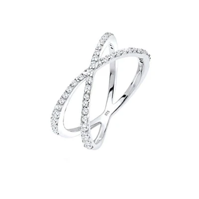 Image of Elli Ring Ladies Wrap X with Cubic Zirconia Crystals in 925 Sterling Silver