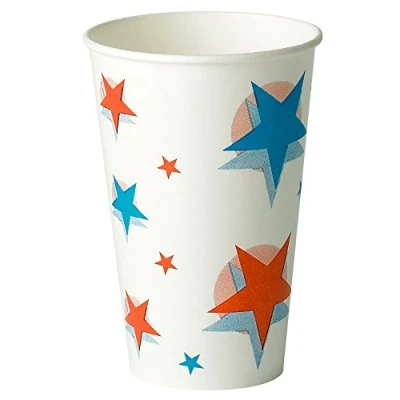 Image of Star Design Paper Cups 12oz / 340ml Sleeve of 100 Disposable Drinks Cups, Milkshakes, Smoothies