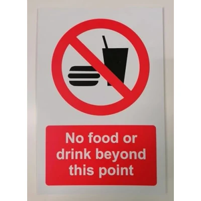 Image of No Food Or Drink Beyond This Point Safety Sign 1.2mm Rigid Plastic 300mm x 200mm Case (Pack of 10)