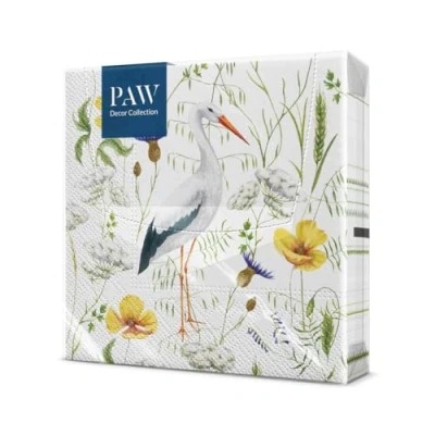 Image of PAW Paper Napkins 3 Layers (33 x 33 cm) I 20 Units Perfect for Birthdays, Parties, Weddings, Communion and Celebrations Coloured Stork in Grasslands