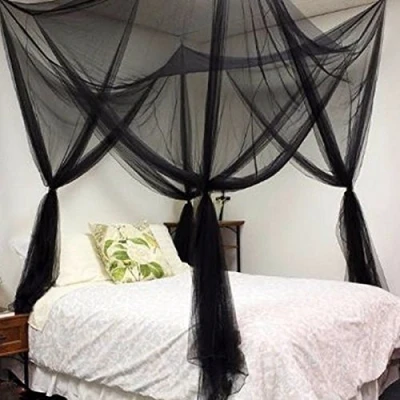Image of MAGILONA Home 4 Corner Post Bed Canopy Mosquito Net Bedding or Outdoors Netting Fit Twin, Full, Queen, King One Open Door (Black)
