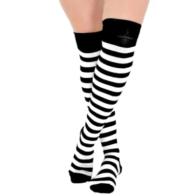 Image of Crazy Chick® Stripe Over The Knee Socks Thigh High Girls Stretchy OTK Fancy Dress (Black &amp; White)