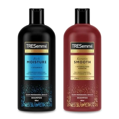 Image of TRESemmé Rich moisture luxurious Shampoo for damaged hair 1x680 ml &amp; keratin Smooth care product with hydrolysed 72h frizz control shine 2 piece