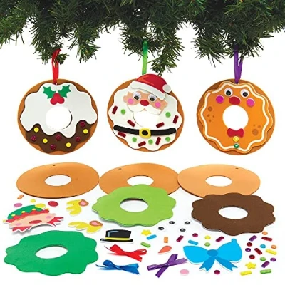Image of Baker Ross FX363 Christmas Doughnut Decoration Kits Pack of 8, Kids Decorations Craft Kit, Arts and Crafts