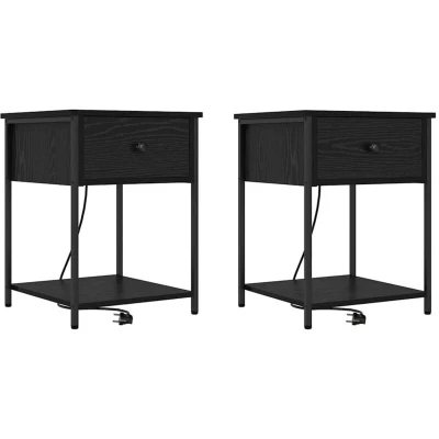 Image of vidaXL Bedside Cabinets with Drawer 2 pcs Black oak 42 x 41 56 cm