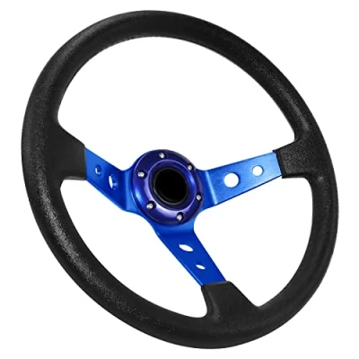 Image of Acclcors Universal Aluminium Steering Wheel, 13.6&quot; Blue Vinyl Leather, Drift/Gaming Wheel for Go Kart, Racing/Rallye/Motorsport Sim Driving