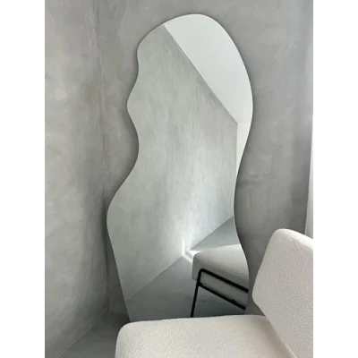 Image of MirrorOutlet The Lacuna Frameless Modern Full Length Pond Leaner/Wall Mirror 67&quot; X 32&quot; (170CM 80CM) Silver Glass with Black wooden Backing Polished Edging