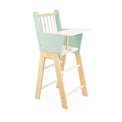 Image of Janod Zen FSC Wood Highchair Pretend Play Toy Accessory for Dolls up to 42 cm 3 Years +, J05901,Water Green/White