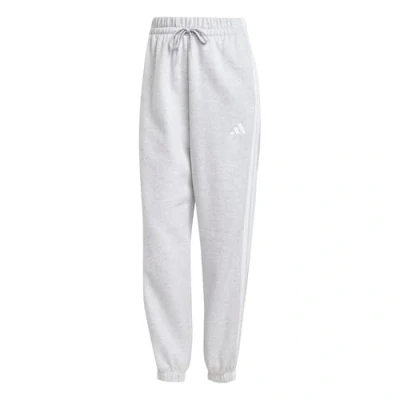 Image of adidas Women&#039;s Essentials 3 Stripes Fleece Loose Pants, Light Grey Heather/White, XS