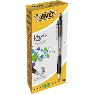 Image of BIC Velocity Pro Refillable Mechanical Pencils Black Box of 12 (3 HB) Lead 0.7 mm with Eraser
