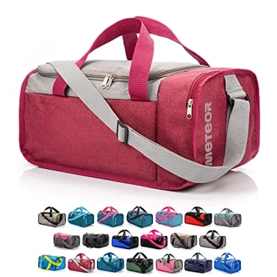 Image of Sports Bag Gym Holdall Men Women Duffel Shoulder Fitness Swimming Pool Travel Holiday Strap Cabin Luggage Weekender Overnight Camping Small 20L Large 40L (Red/Grey, 20 L)