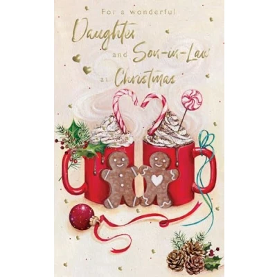Image of Daughter and Son in Law Christmas Card Special Finishes Gingerbread Hot Chocolates Artistic Festive Design Made the UK Eco Friendly