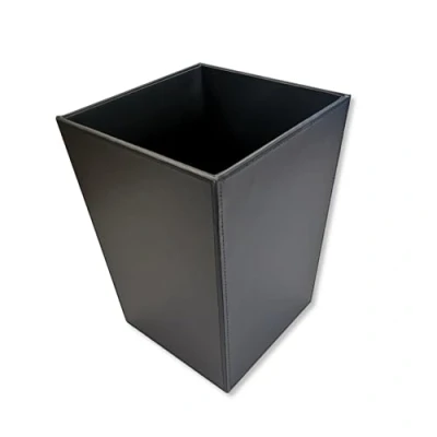 Image of OSCO Black Faux Leather Waste Bin Square Height 28.5 cm Diameter 23 Trash Can Paper Basket Recycling Container Office Home Bathroom
