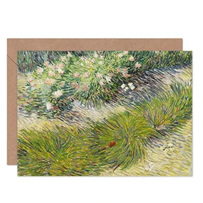 Image of Artery8 Vincent Van Gogh Grass And Butterflies Fine Art Greeting Card Plus Envelope Blank Inside