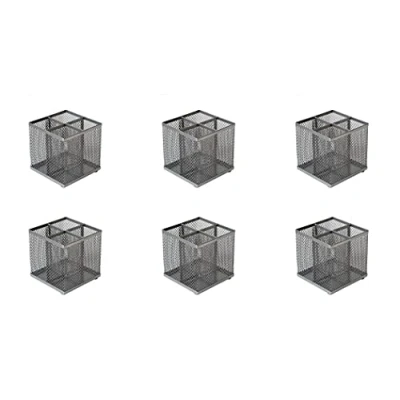 Image of OSCO Wiremesh Square Pen Pot Silver (Pack of 6)